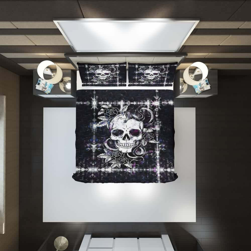 Gothic Skull Snake Duvet Cover Set - Y2K Grunge, 90s Retro, Pastel Goth, Dark Y2K