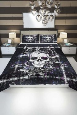 Gothic Skull Snake Duvet Cover Set - Y2K Grunge, 90s Retro, Pastel Goth, Dark Y2K