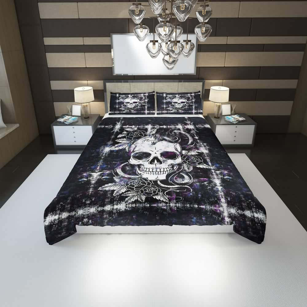 Gothic Skull Snake Duvet Cover Set - Y2K Grunge, 90s Retro, Pastel Goth, Dark Y2K