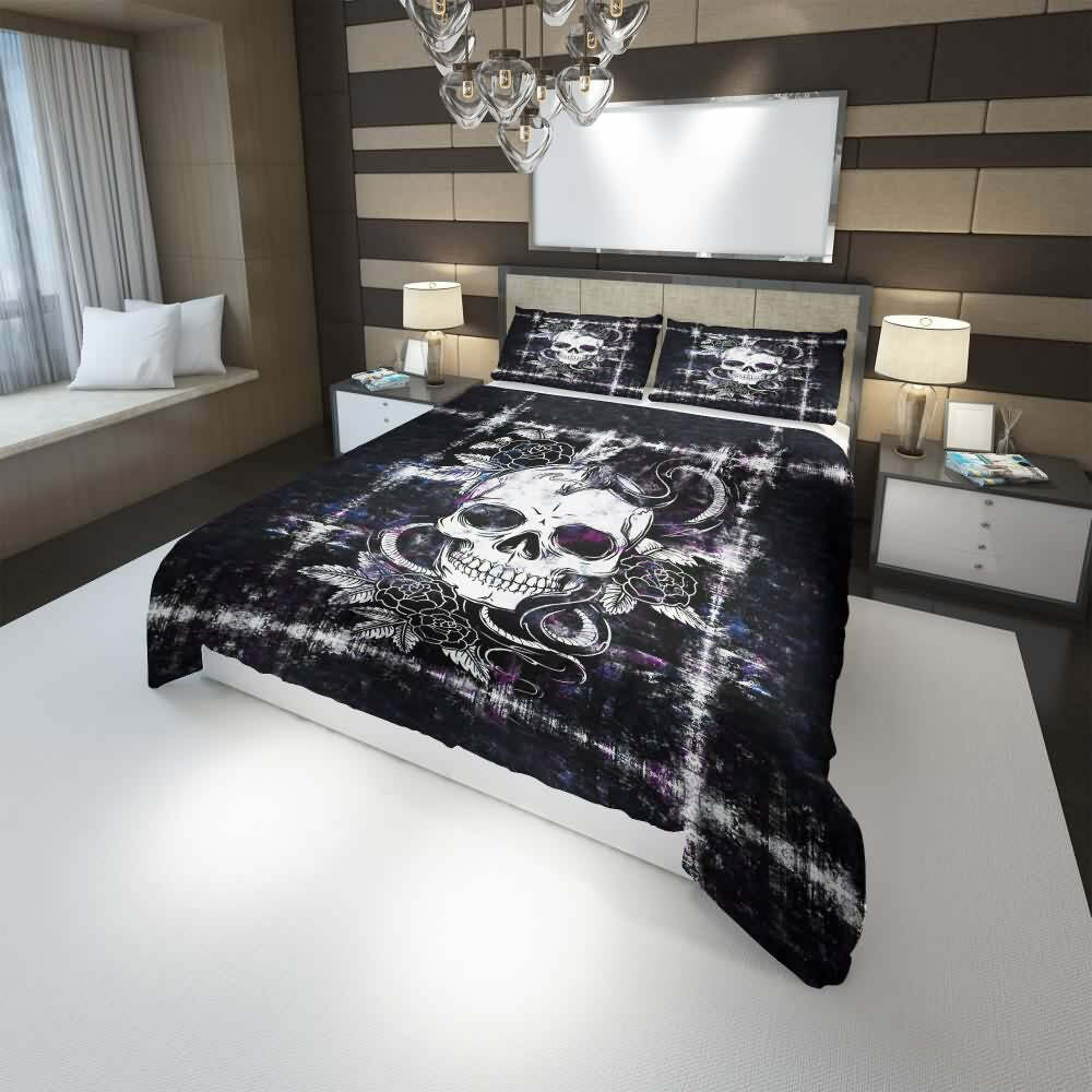 Gothic Skull Snake Duvet Cover Set - Y2K Grunge, 90s Retro, Pastel Goth, Dark Y2K