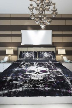 Gothic Skull Snake Duvet Cover Set - Y2K Grunge, 90s Retro, Pastel Goth, Dark Y2K