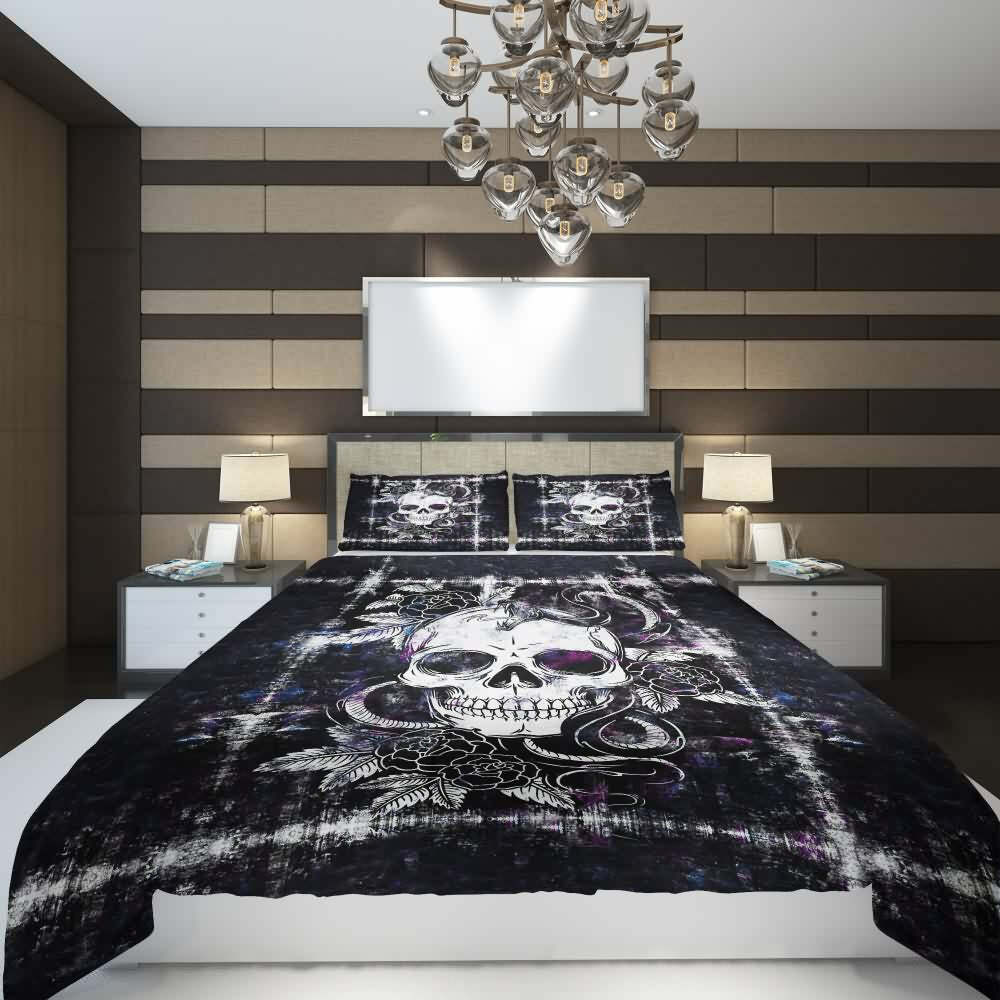 Gothic Skull Snake Duvet Cover Set - Y2K Grunge, 90s Retro, Pastel Goth, Dark Y2K