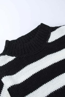 Gothic Striped Crop Sweater - Y2K Grunge, 90s Fashion, Retro Style, Pastel Goth, Y2K