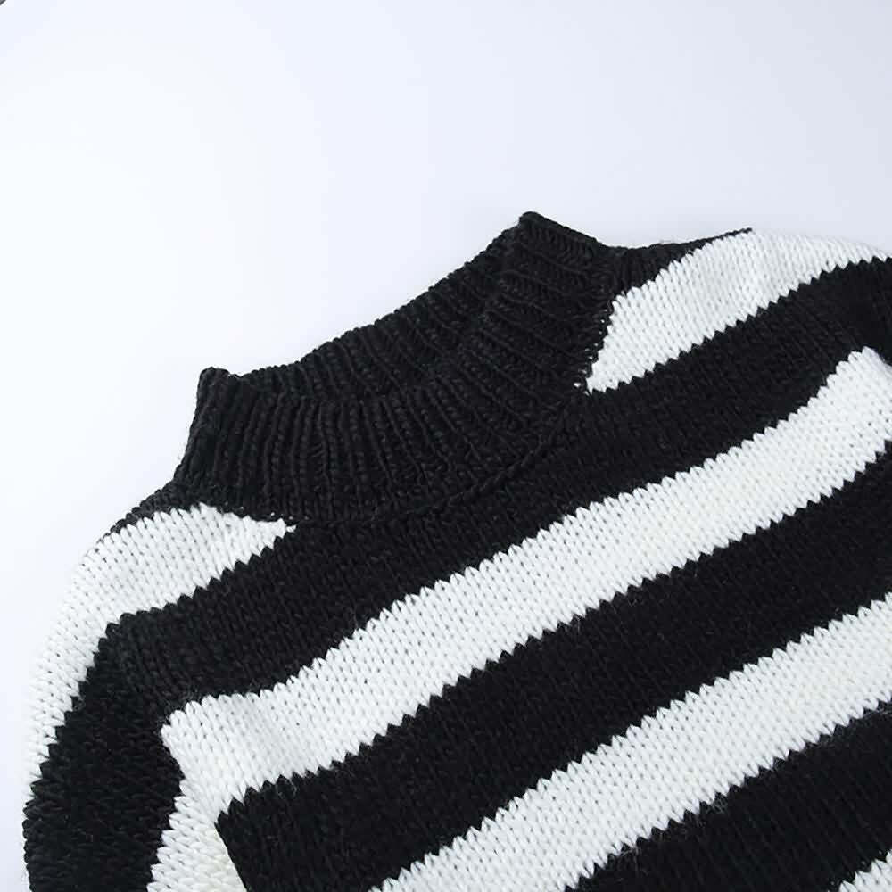 Gothic Striped Crop Sweater - Y2K Grunge, 90s Fashion, Retro Style, Pastel Goth, Y2K