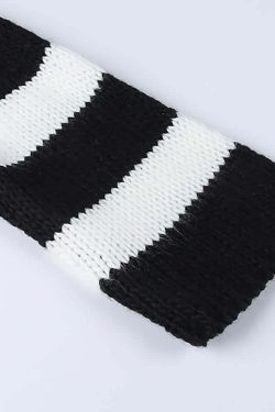 Gothic Striped Crop Sweater - Y2K Grunge, 90s Fashion, Retro Style, Pastel Goth, Y2K