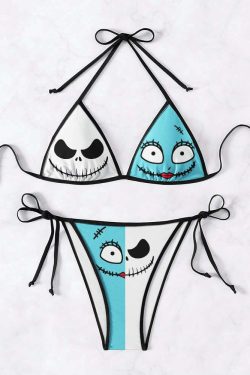 Gothic Two Tone Halter String Bikini Set - Y2K Summer Grunge, 90s Retro, Pastel Goth Beachwear