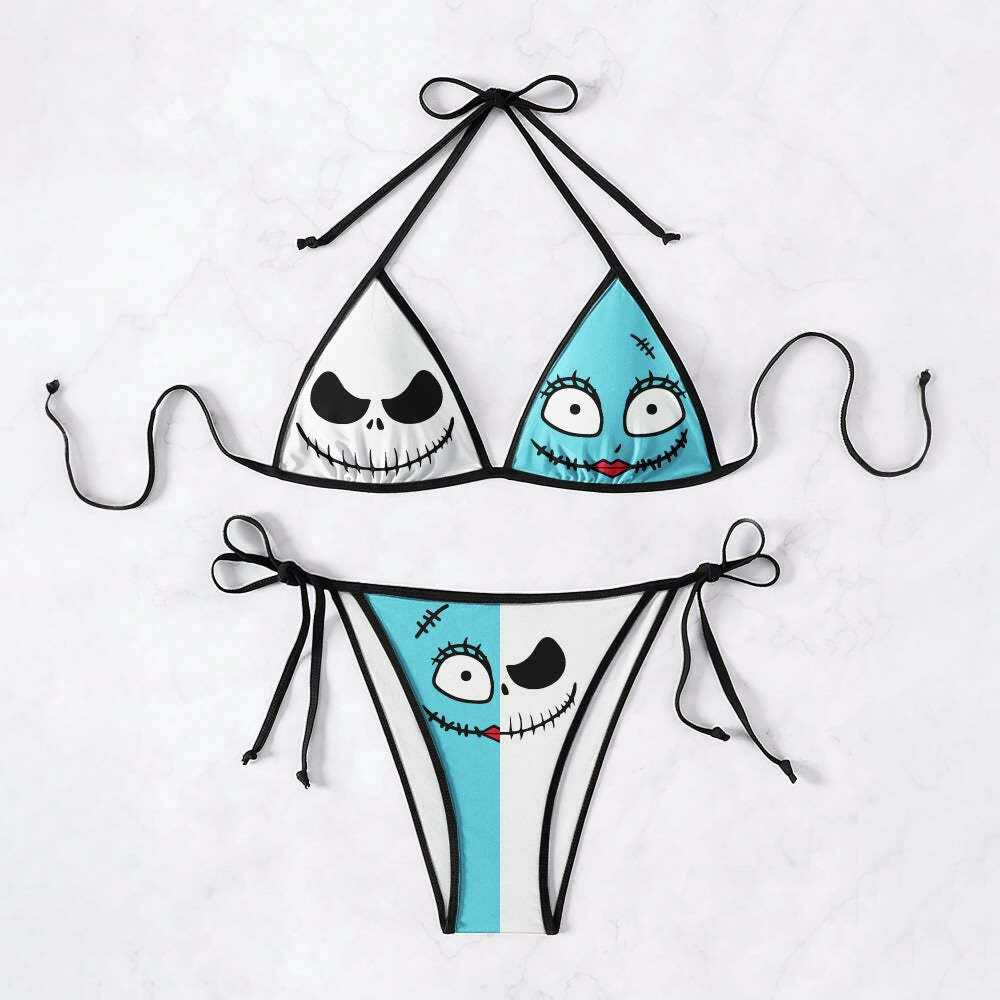 Gothic Two Tone Halter String Bikini Set - Y2K Summer Grunge, 90s Retro, Pastel Goth Beachwear