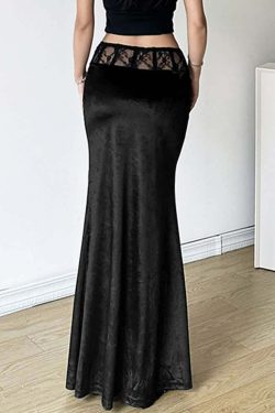 Gothic Velvet High Waist Pencil Maxi Skirt - Y2K Grunge, 90s Fashion, Retro Style