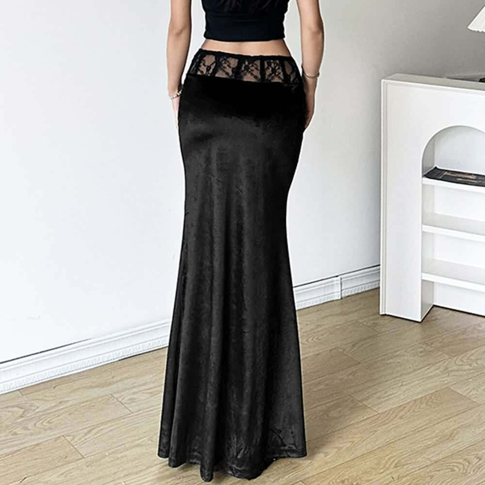 Gothic Velvet High Waist Pencil Maxi Skirt - Y2K Grunge, 90s Fashion, Retro Style