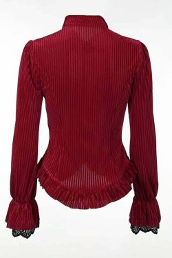 Gothic Victorian Red Velvet Blouse - Y2K Grunge, 90s Fashion, Retro Summer Party Outfit