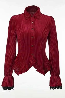 Gothic Victorian Red Velvet Blouse - Y2K Grunge, 90s Fashion, Retro Summer Party Outfit