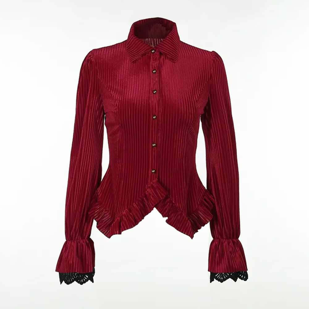 Gothic Victorian Red Velvet Blouse - Y2K Grunge, 90s Fashion, Retro Summer Party Outfit