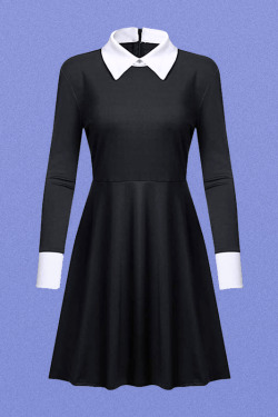 Gothic Wednesday Dress Long Sleeves - Y2K Grunge, 90s Fashion, Retro Style, Pastel Goth Outfit
