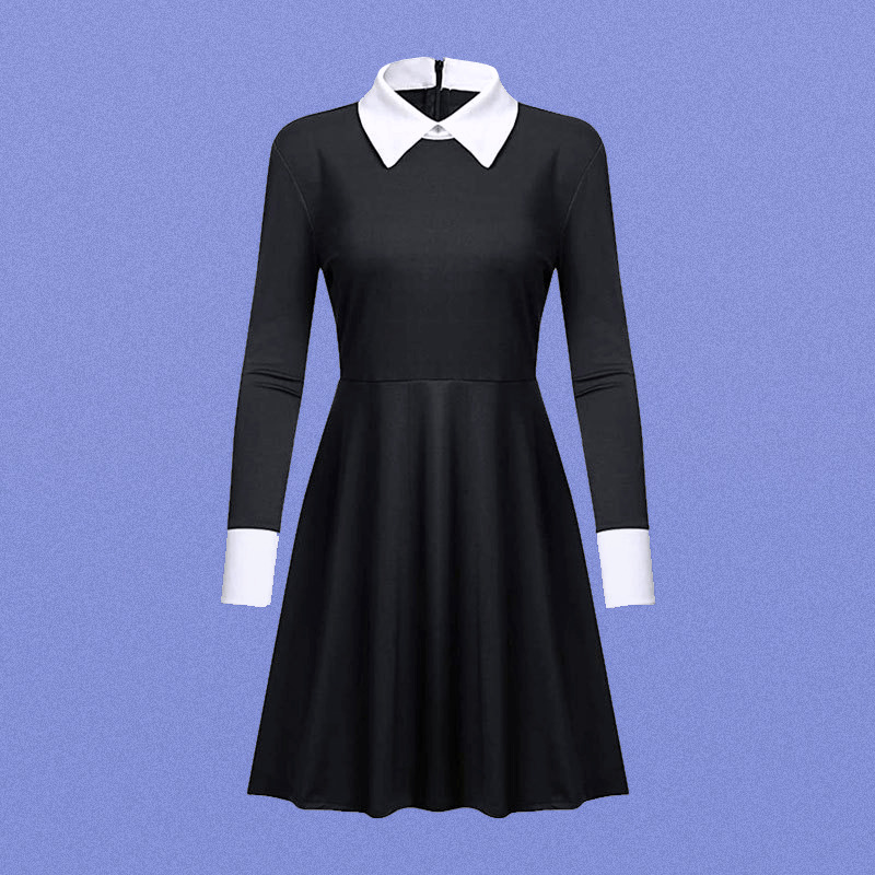 Gothic Wednesday Dress Long Sleeves - Y2K Grunge, 90s Fashion, Retro Style, Pastel Goth Outfit
