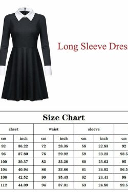 Gothic Wednesday Dress Long Sleeves - Y2K Grunge, 90s Fashion, Retro Style, Pastel Goth Outfit