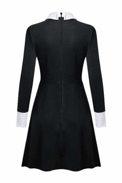 Gothic Wednesday Dress Long Sleeves - Y2K Grunge, 90s Fashion, Retro Style, Pastel Goth Outfit