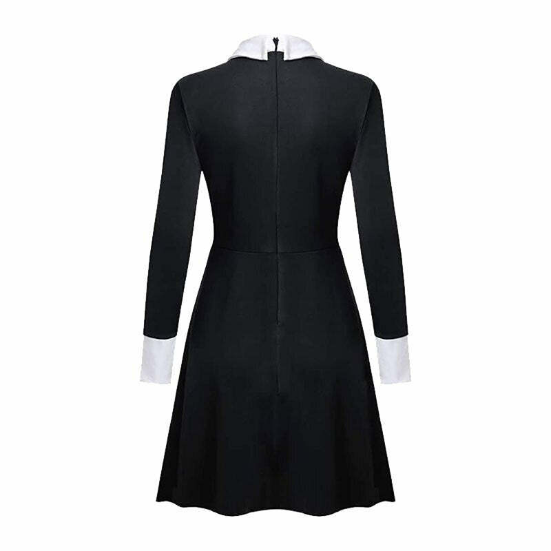Gothic Wednesday Dress Long Sleeves - Y2K Grunge, 90s Fashion, Retro Style, Pastel Goth Outfit