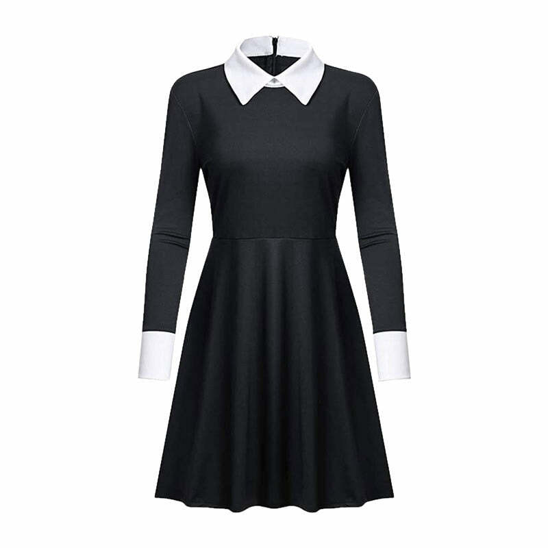 Gothic Wednesday Dress Long Sleeves - Y2K Grunge, 90s Fashion, Retro Style, Pastel Goth Outfit