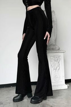 Gothic Widow Ribbed Velvet Flare Pants - Y2K Grunge, 90s Fashion, Retro Style, Dark Y2K Out