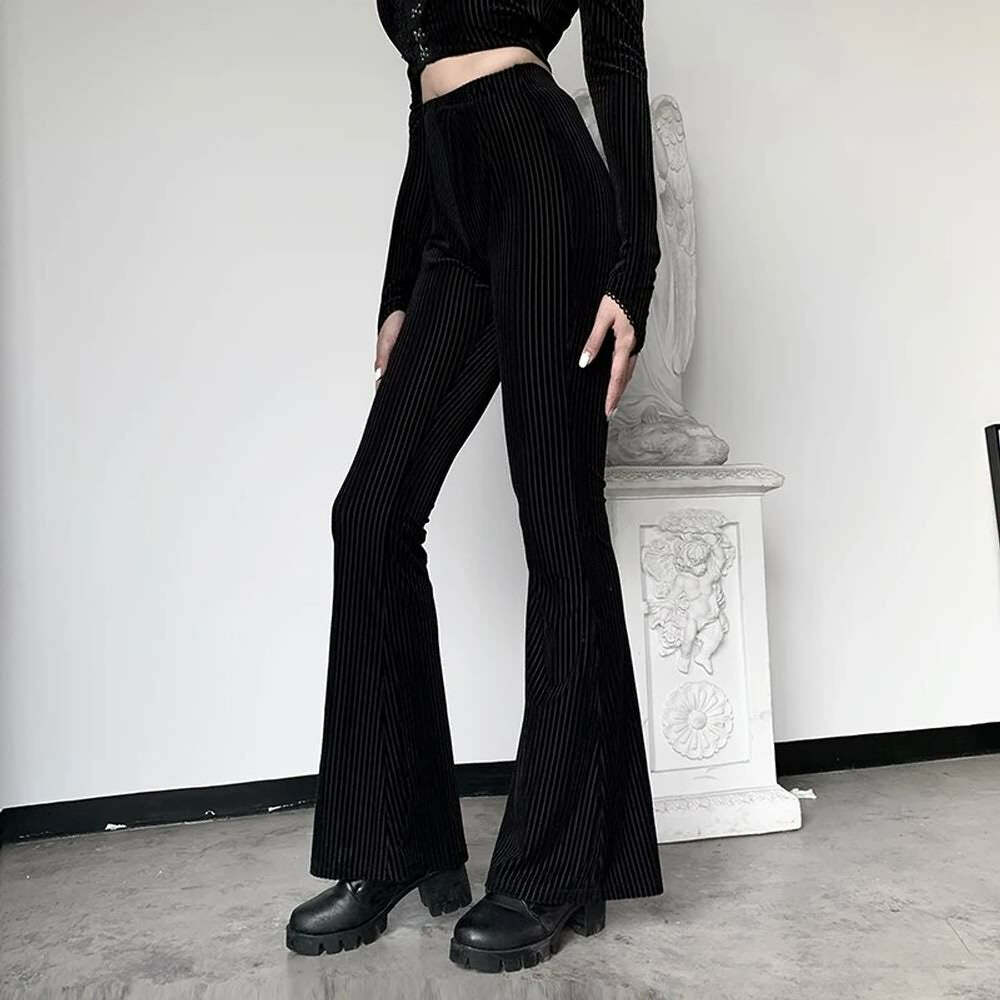 Gothic Widow Ribbed Velvet Flare Pants - Y2K Grunge, 90s Fashion, Retro Style, Dark Y2K Out
