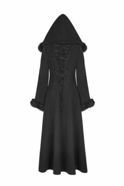 Gothic Winter Glamour Long Coat - Y2K Grunge, 90s Fashion, Retro Style, Dark Y2K, Pastel
