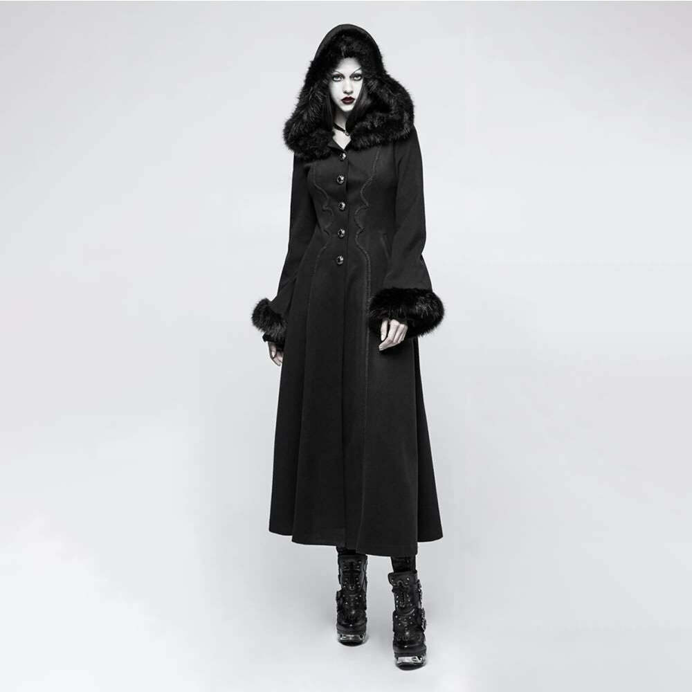 Gothic Winter Glamour Long Coat - Y2K Grunge, 90s Fashion, Retro Style, Dark Y2K, Pastel