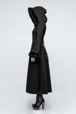 Gothic Winter Glamour Long Coat - Y2K Grunge, 90s Fashion, Retro Style, Dark Y2K, Pastel