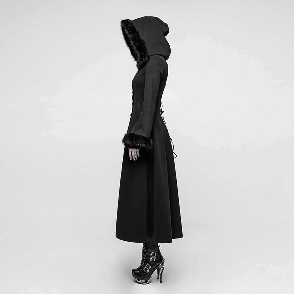 Gothic Winter Glamour Long Coat - Y2K Grunge, 90s Fashion, Retro Style, Dark Y2K, Pastel