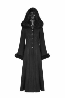 Gothic Winter Glamour Long Coat - Y2K Grunge, 90s Fashion, Retro Style, Dark Y2K, Pastel