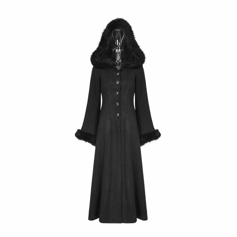 Gothic Winter Glamour Long Coat - Y2K Grunge, 90s Fashion, Retro Style, Dark Y2K, Pastel