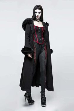Gothic Winter Glamour Long Coat - Y2K Grunge, 90s Fashion, Retro Style, Dark Y2K, Pastel