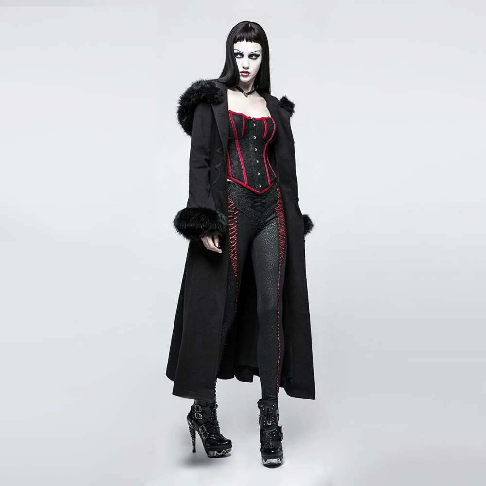 Gothic Winter Glamour Long Coat - Y2K Grunge, 90s Fashion, Retro Style, Dark Y2K, Pastel