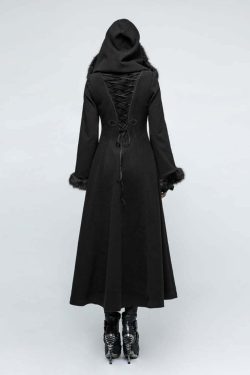 Gothic Winter Glamour Long Coat - Y2K Grunge, 90s Fashion, Retro Style, Dark Y2K, Pastel