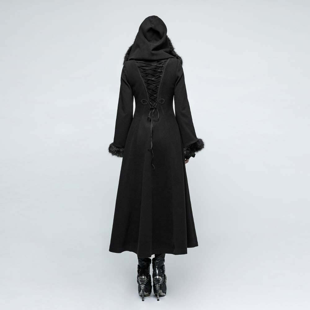 Gothic Winter Glamour Long Coat - Y2K Grunge, 90s Fashion, Retro Style, Dark Y2K, Pastel