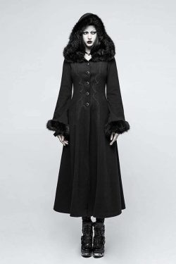 Gothic Winter Glamour Long Coat - Y2K Grunge, 90s Fashion, Retro Style, Dark Y2K, Pastel