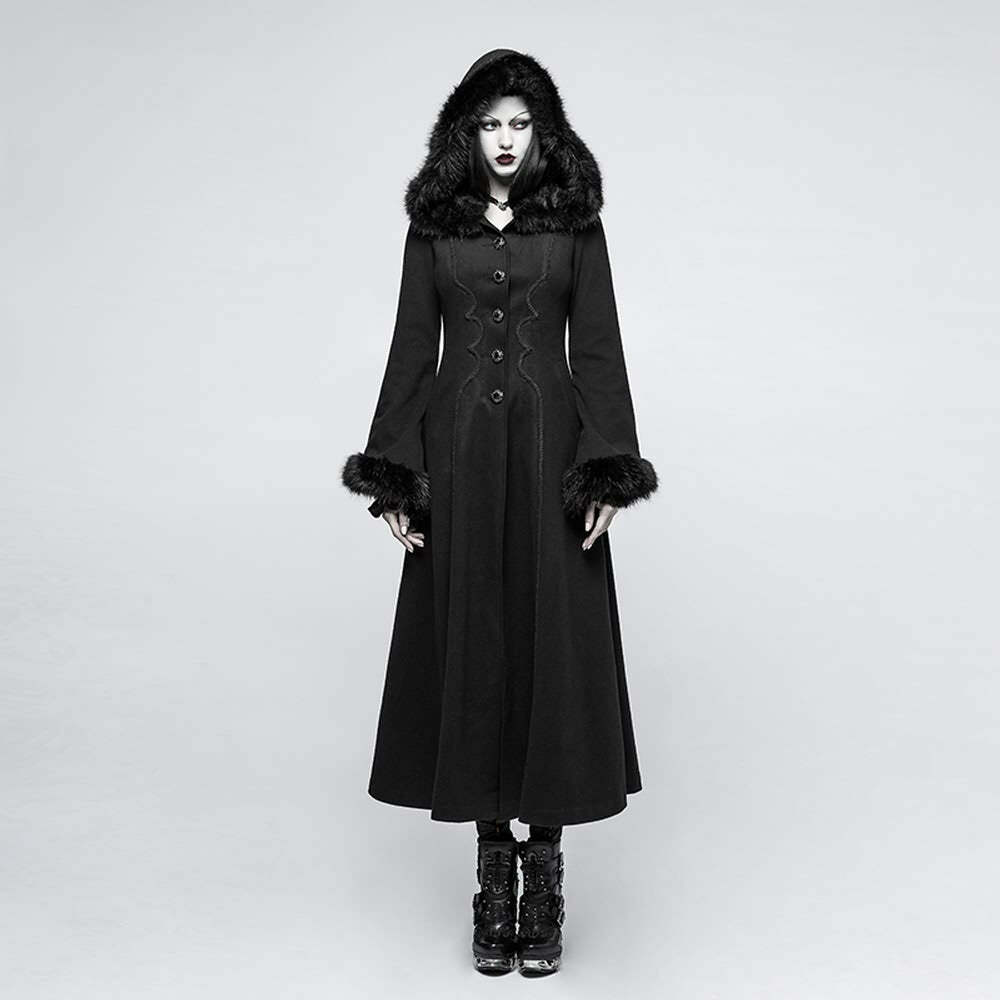 Gothic Winter Glamour Long Coat - Y2K Grunge, 90s Fashion, Retro Style, Dark Y2K, Pastel
