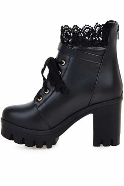 Gothic Y2K Buckle Strap Lace Platform Boots - Retro 90s Grunge Fashion for Y2K Outfits