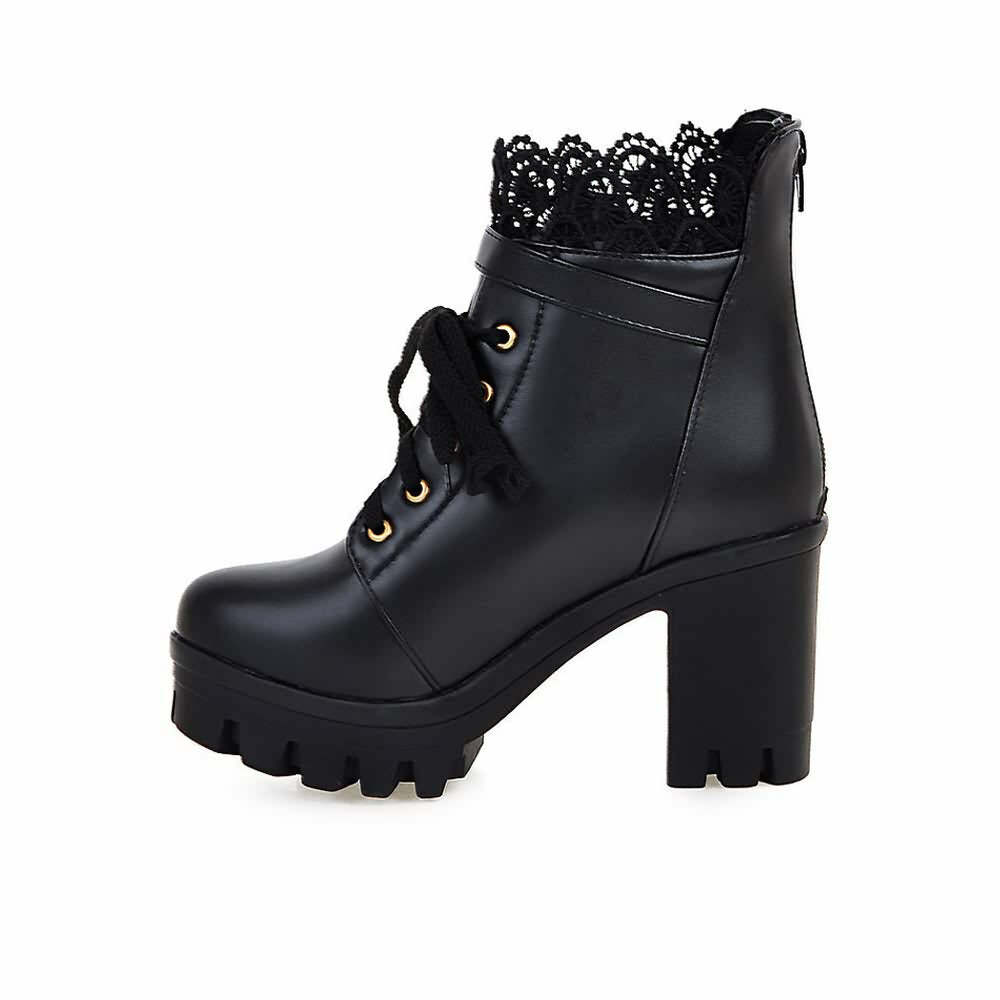 Gothic Y2K Buckle Strap Lace Platform Boots - Retro 90s Grunge Fashion for Y2K Outfits