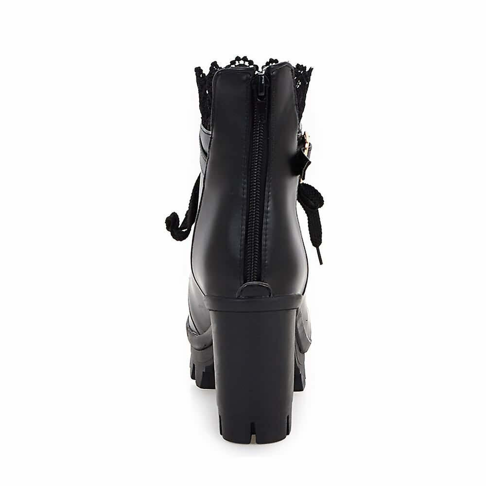 Gothic Y2K Buckle Strap Lace Platform Boots - Retro 90s Grunge Fashion for Y2K Outfits
