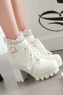Gothic Y2K Buckle Strap Lace Platform Boots - Retro 90s Grunge Fashion for Y2K Outfits