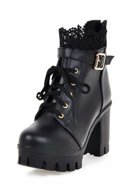 Gothic Y2K Buckle Strap Lace Platform Boots - Retro 90s Grunge Fashion for Y2K Outfits
