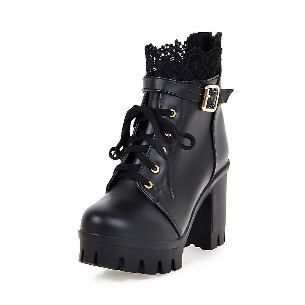 Gothic Y2K Buckle Strap Lace Platform Boots - Retro 90s Grunge Fashion for Y2K Outfits