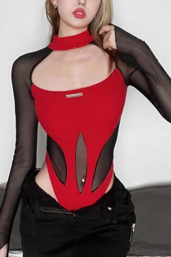 Gothic Y2K Cut Out Sheer Mesh Bodysuit - 90s Grunge, Retro, Pastel Goth, Y2K