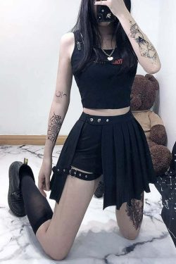 Gothic Y2K High Waist Pleated Skort - 90s Grunge Summer Outfit, Retro Fashion