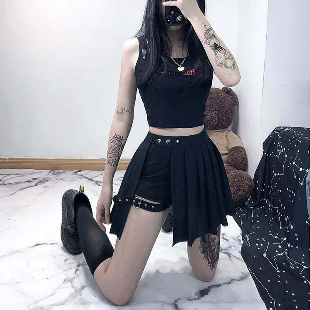 Gothic Y2K High Waist Pleated Skort - 90s Grunge Summer Outfit, Retro Fashion