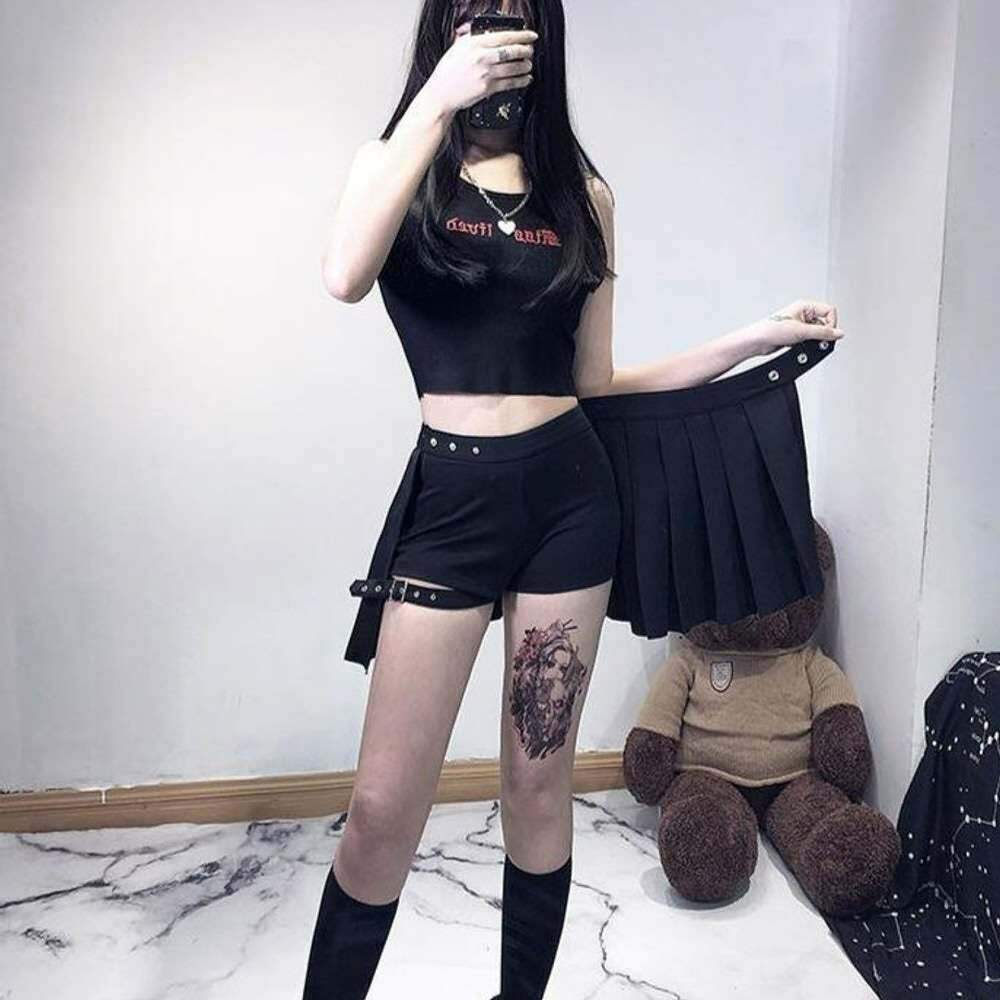 Gothic Y2K High Waist Pleated Skort - 90s Grunge Summer Outfit, Retro Fashion