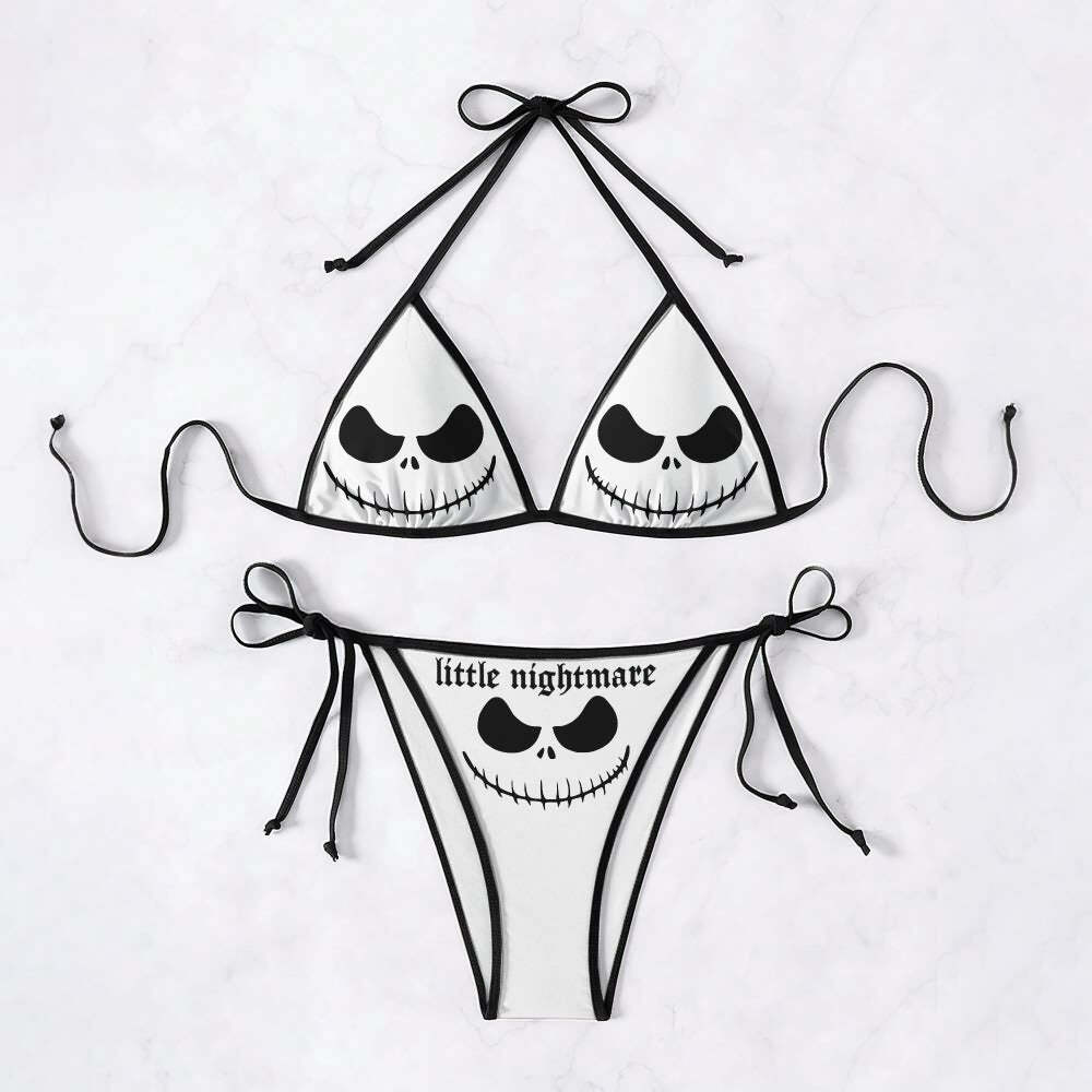 Gothic Y2K Little Nightmare Halter String Bikini Set - Retro 90s Grunge Summer Outfit