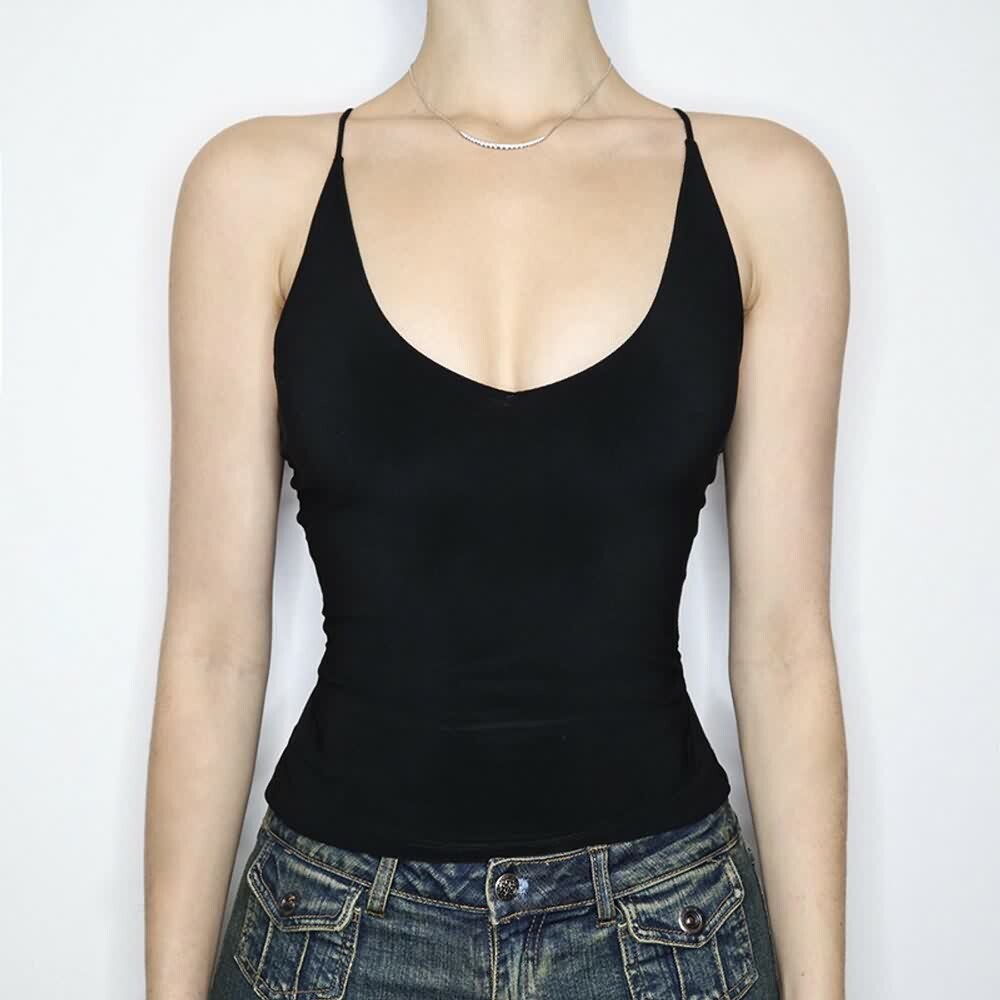 Gothic Y2K Open Back Cami Crop Top - 90s Grunge Summer Outfit