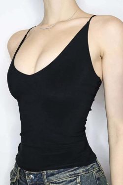 Gothic Y2K Open Back Cami Crop Top - 90s Grunge Summer Outfit