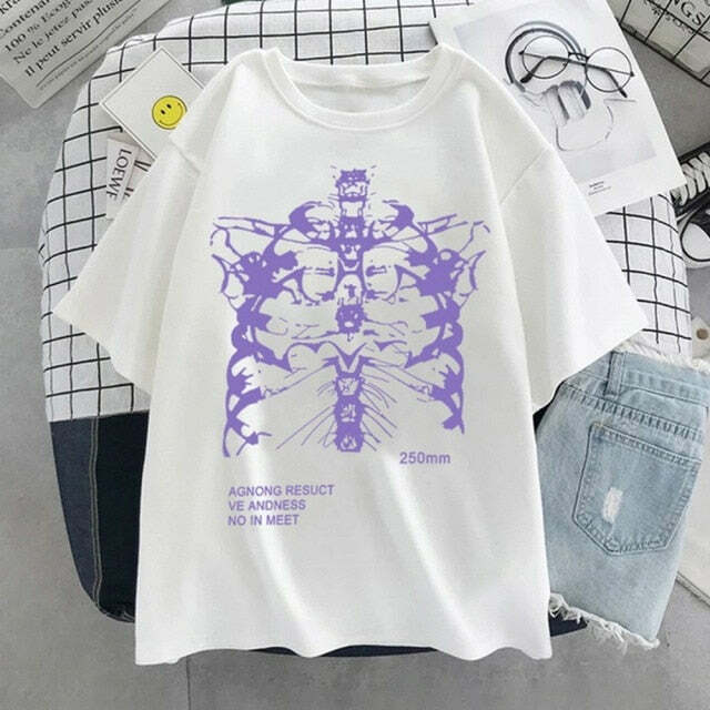 Gothic Y2K Purple Ribcage T-Shirt - 90s Grunge, Retro, Pastel Goth, Summer Y2K Out